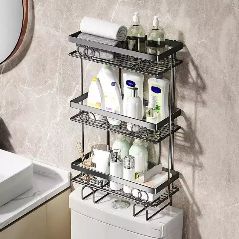 Étagère de rangement 3 niveaux à poser au-dessus des toilettes, Organisateur de salle de bain avec design en fil métallique, Étagère pour articles de toilette, serviettes et produits de nettoyage