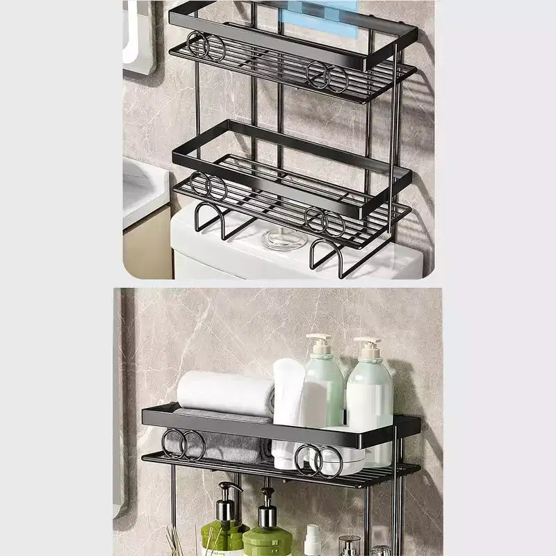 Étagère de rangement 3 niveaux à poser au-dessus des toilettes, Organisateur de salle de bain avec design en fil métallique, Étagère pour articles de toilette, serviettes et produits de nettoyage