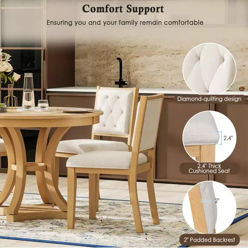Ensemble de salle à manger rond extensible pour 4 personnes, ensemble de salle à manger rétro fonctionnel en bois 5 pièces avec 4 chaises rembourrées pour la cuisine