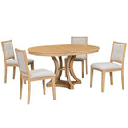 Ensemble de salle à manger rond extensible pour 4 personnes, ensemble de salle à manger rétro fonctionnel en bois 5 pièces avec 4 chaises rembourrées pour la cuisine