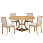 Ensemble de salle à manger rond extensible pour 4 personnes, ensemble de salle à manger rétro fonctionnel en bois 5 pièces avec 4 chaises rembourrées pour la cuisine