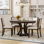 Ensemble de salle à manger rond extensible pour 4 personnes, ensemble de salle à manger rétro fonctionnel en bois 5 pièces avec 4 chaises rembourrées pour la cuisine