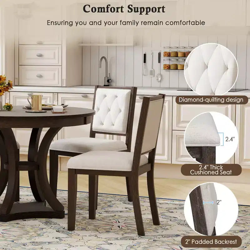 Ensemble de salle à manger rond extensible pour 4 personnes, ensemble de salle à manger rétro fonctionnel en bois 5 pièces avec 4 chaises rembourrées pour la cuisine