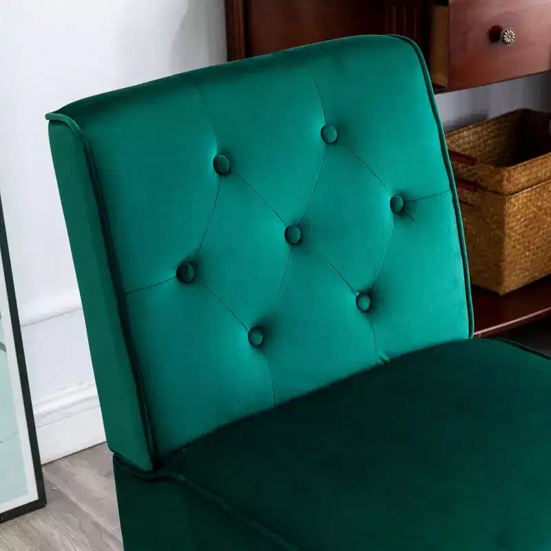 Fauteuil d'appoint Whisen 2 pièces en velours, fauteuil sans accoudoirs avec capitonnage à boutons et coussin en mousse haute densité de qualité supérieure