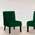 Fauteuil d'appoint Whisen 2 pièces en velours, fauteuil sans accoudoirs avec capitonnage à boutons et coussin en mousse haute densité de qualité supérieure