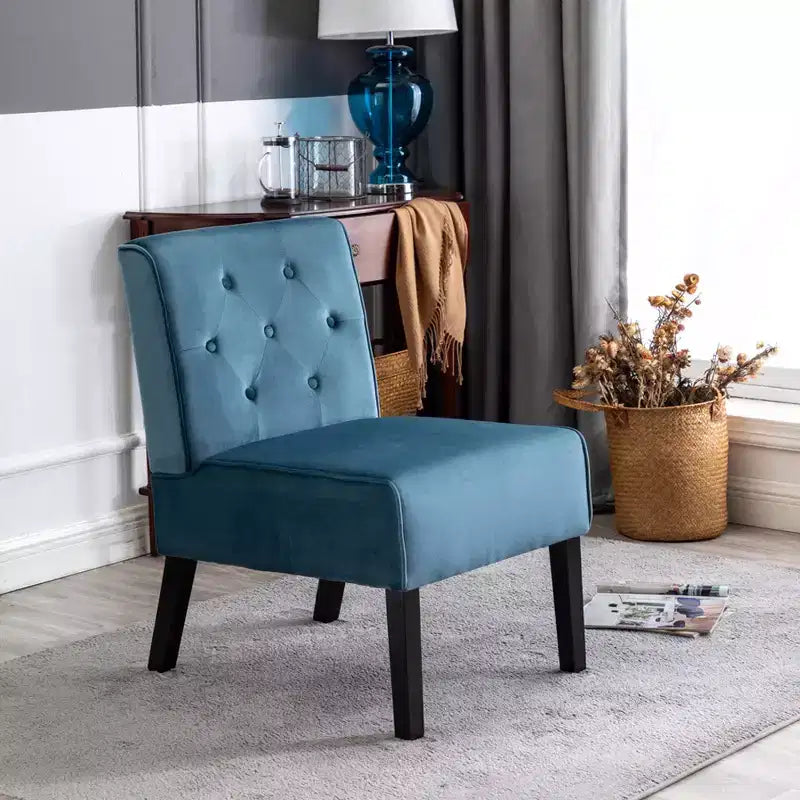 Fauteuil d'appoint Whisen 2 pièces en velours, fauteuil sans accoudoirs avec capitonnage à boutons et coussin en mousse haute densité de qualité supérieure
