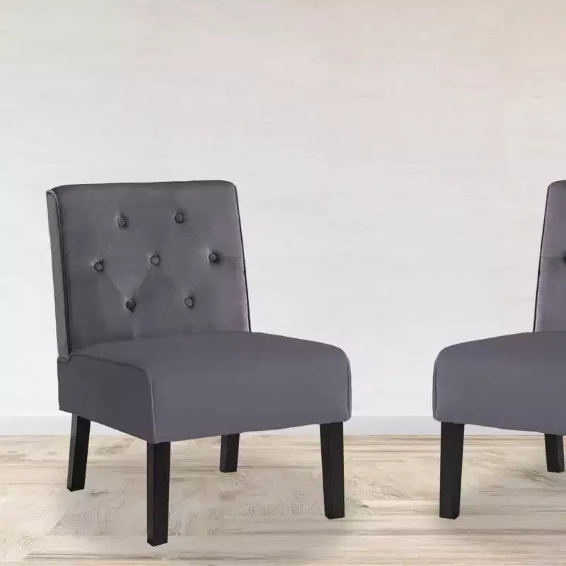 Fauteuil d'appoint Whisen 2 pièces en velours, fauteuil sans accoudoirs avec capitonnage à boutons et coussin en mousse haute densité de qualité supérieure