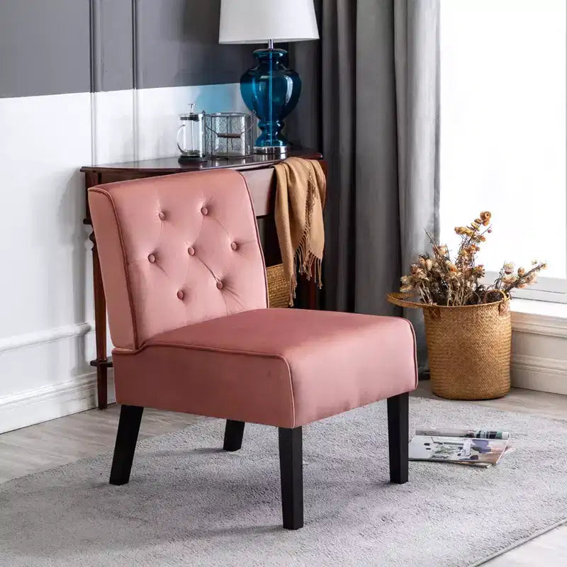 Fauteuil d'appoint Whisen 2 pièces en velours, fauteuil sans accoudoirs avec capitonnage à boutons et coussin en mousse haute densité de qualité supérieure