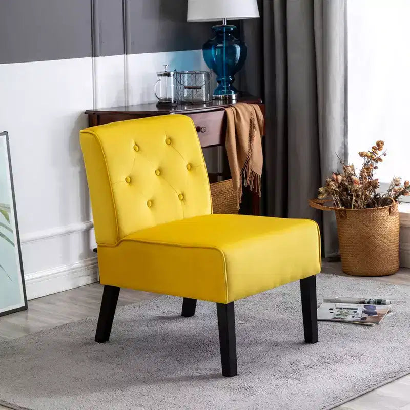 Fauteuil d'appoint Whisen 2 pièces en velours, fauteuil sans accoudoirs avec capitonnage à boutons et coussin en mousse haute densité de qualité supérieure