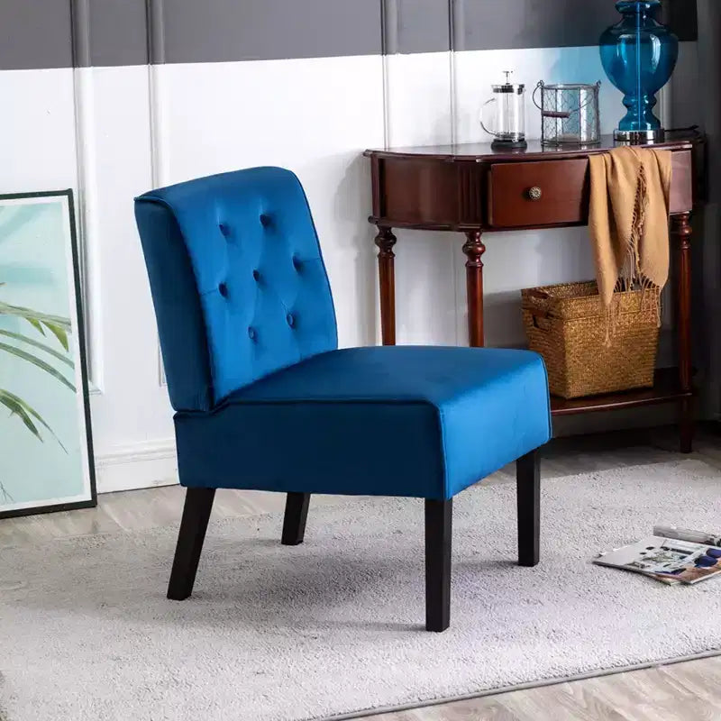 Fauteuil d'appoint Whisen 2 pièces en velours, fauteuil sans accoudoirs avec capitonnage à boutons et coussin en mousse haute densité de qualité supérieure
