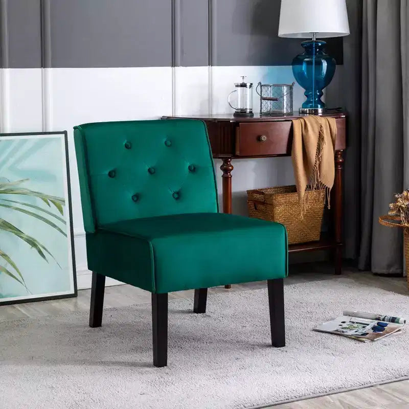 Fauteuil d'appoint Whisen 2 pièces en velours, fauteuil sans accoudoirs avec capitonnage à boutons et coussin en mousse haute densité de qualité supérieure