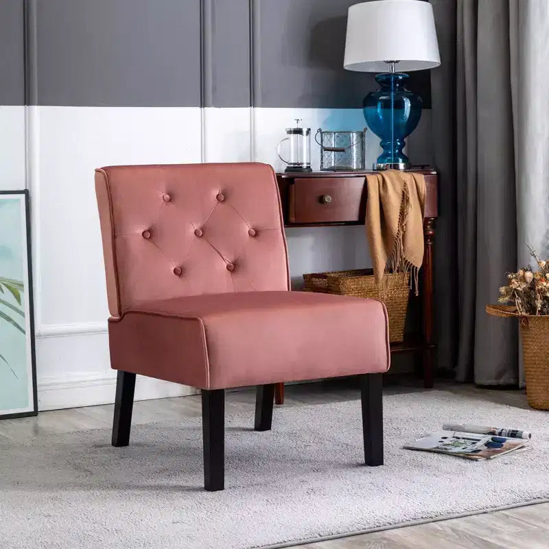 Fauteuil d'appoint Whisen 2 pièces en velours, fauteuil sans accoudoirs avec capitonnage à boutons et coussin en mousse haute densité de qualité supérieure