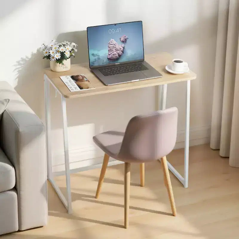 Bureau pliant VEVOR, table pliable de 80 cm pour petits espaces avec crochets de rangement, table d'ordinateur peu encombrante, poste de travail, chêne