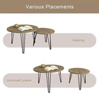 Lot de 2 tables basses gigognes rondes de 70 cm, plateaux aspect bois marron rustique, piètement en métal robuste, tables d'appoint peu encombrantes