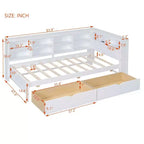 Lit simple MAYEERTY avec 2 tiroirs, étagère de rangement et ports pour chambre à coucher, Blanc