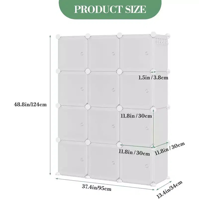 Organisateur de rangement 12 cubes avec portes, étagère modulaire en plastique pour chambre et salon, blanc