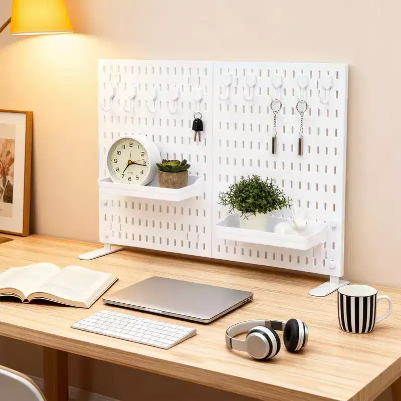 Kit Organisateur Mural en Panneau Perforé Métallique Robuste - Lot de 4 Panneaux avec 10 Crochets et 2 Supports, Acier Stable Résistant aux Rayures pour Garage Bureau Maison, Noir