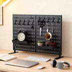Kit Organisateur Mural en Panneau Perforé Métallique Robuste - Lot de 4 Panneaux avec 10 Crochets et 2 Supports, Acier Stable Résistant aux Rayures pour Garage Bureau Maison, Noir
