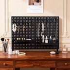Kit Organisateur Mural en Panneau Perforé Métallique Robuste - Lot de 4 Panneaux avec 10 Crochets et 2 Supports, Acier Stable Résistant aux Rayures pour Garage Bureau Maison, Noir
