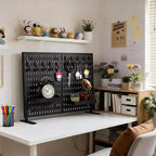 Kit Organisateur Mural en Panneau Perforé Métallique Robuste - Lot de 4 Panneaux avec 10 Crochets et 2 Supports, Acier Stable Résistant aux Rayures pour Garage Bureau Maison, Noir