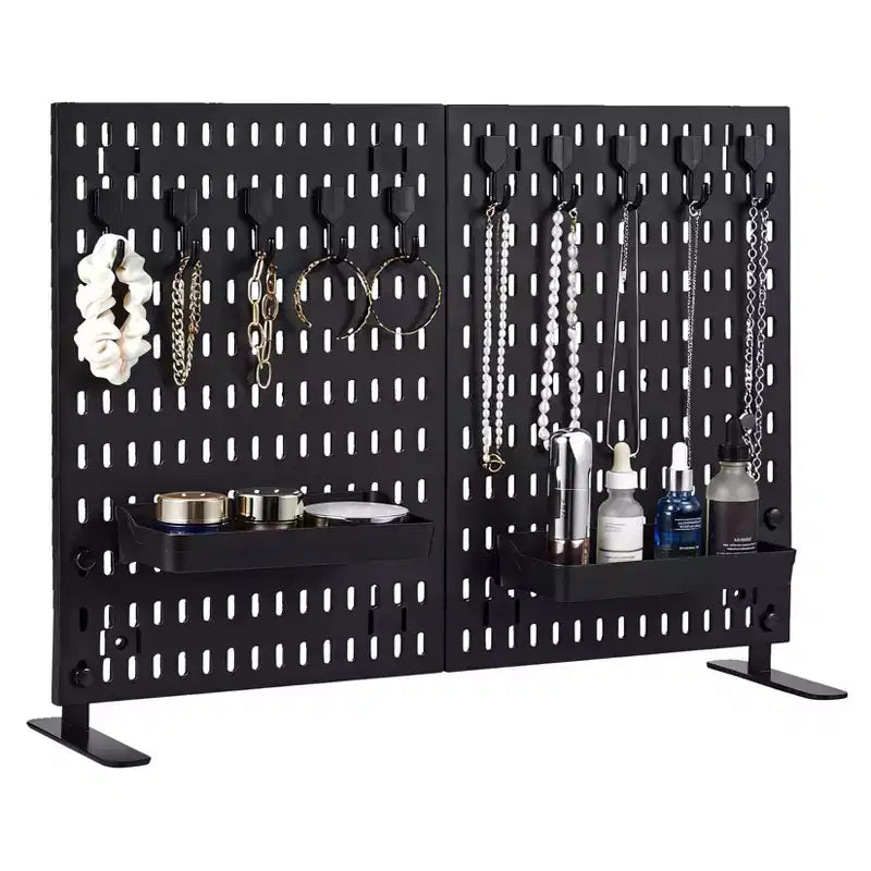 Heavy-Duty Metal Pegboard Wall Organizer Kit - 4 Pack Panels with 10 Hooks & 2 Stands, Scratch-Resistant Stable Steel for Garage Office Home, Black