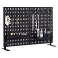 Heavy-Duty Metal Pegboard Wall Organizer Kit - 4 Pack Panels with 10 Hooks & 2 Stands, Scratch-Resistant Stable Steel for Garage Office Home, Black