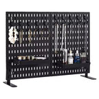 Heavy-Duty Metal Pegboard Wall Organizer Kit - 4 Pack Panels with 10 Hooks & 2 Stands, Scratch-Resistant Stable Steel for Garage Office Home, Black