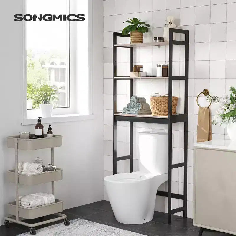 Meuble de rangement pour toilettes SONGMICS, organiseur de salle de bain 3 niveaux au-dessus des toilettes avec étagères réglables