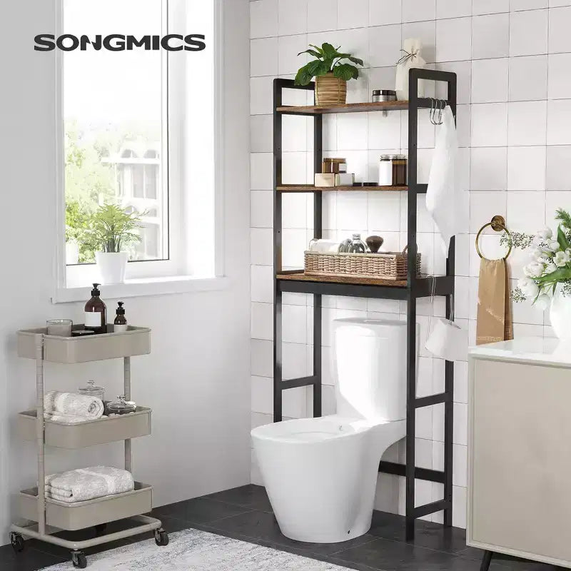 Meuble de rangement pour toilettes SONGMICS, organiseur de salle de bain 3 niveaux au-dessus des toilettes avec étagères réglables