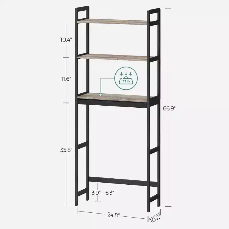 Meuble de rangement pour toilettes SONGMICS, organiseur de salle de bain 3 niveaux au-dessus des toilettes avec étagères réglables