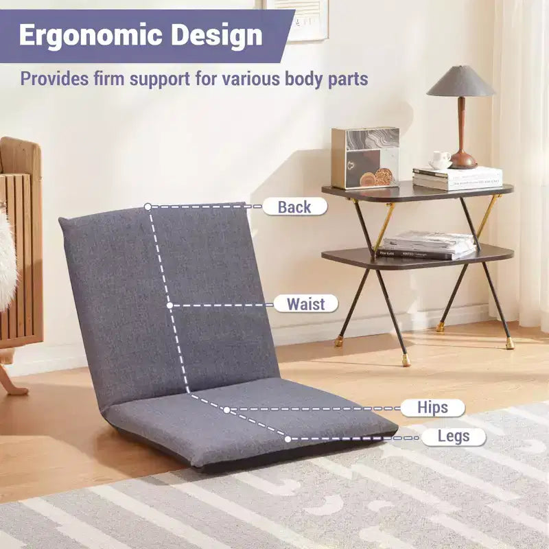 Fauteuil de relaxation pliable 83x41x17.5cm, 6 positions réglables, assise rembourrée en coton pour salon et terrasse