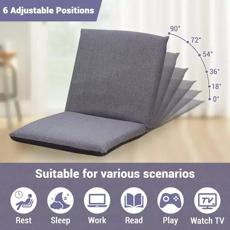 Fauteuil de relaxation pliable 83x41x17.5cm, 6 positions réglables, assise rembourrée en coton pour salon et terrasse