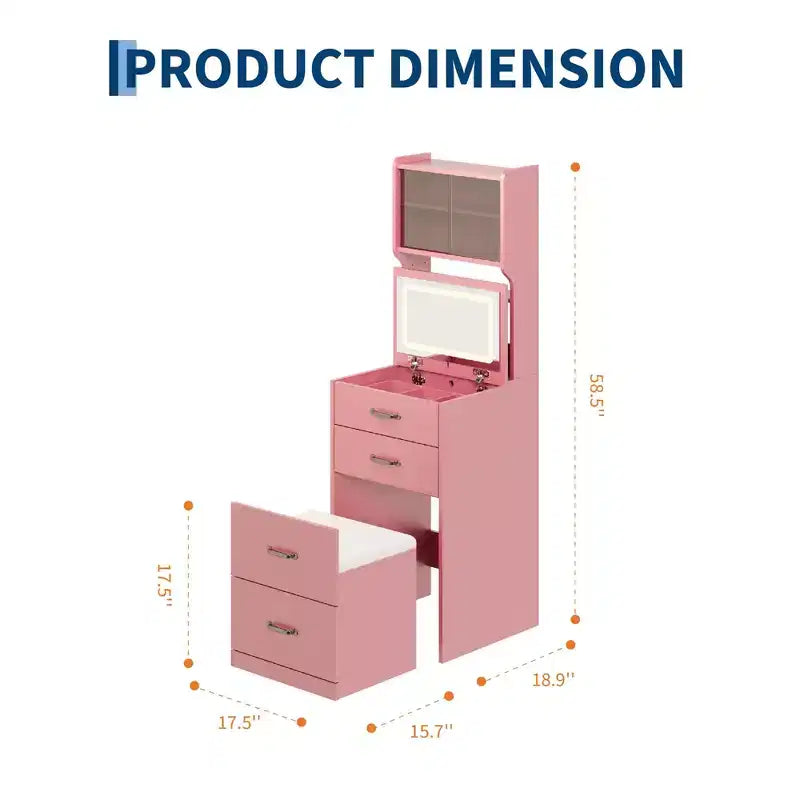 Coiffeuse 3 en 1 avec 3 couleurs de lumière, ensemble de coiffeuse compact avec 2 prises CA et USB, table de maquillage avec tiroirs