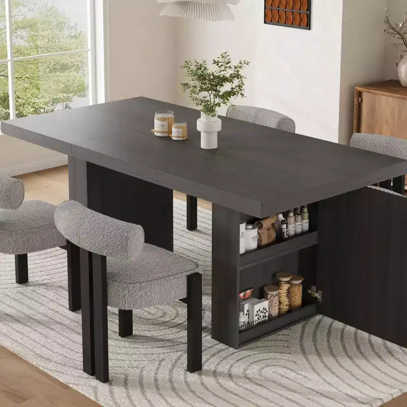 Table de salle à manger de 70,8 pouces, table de salle à manger moderne avec rangement, table de cuisine en bois avec pieds cannelés, table de cuisine rustique en bois