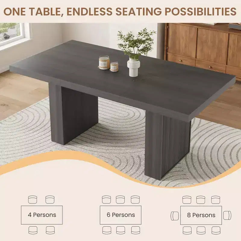 Table de salle à manger de 70,8 pouces, table de salle à manger moderne avec rangement, table de cuisine en bois avec pieds cannelés, table de cuisine rustique en bois