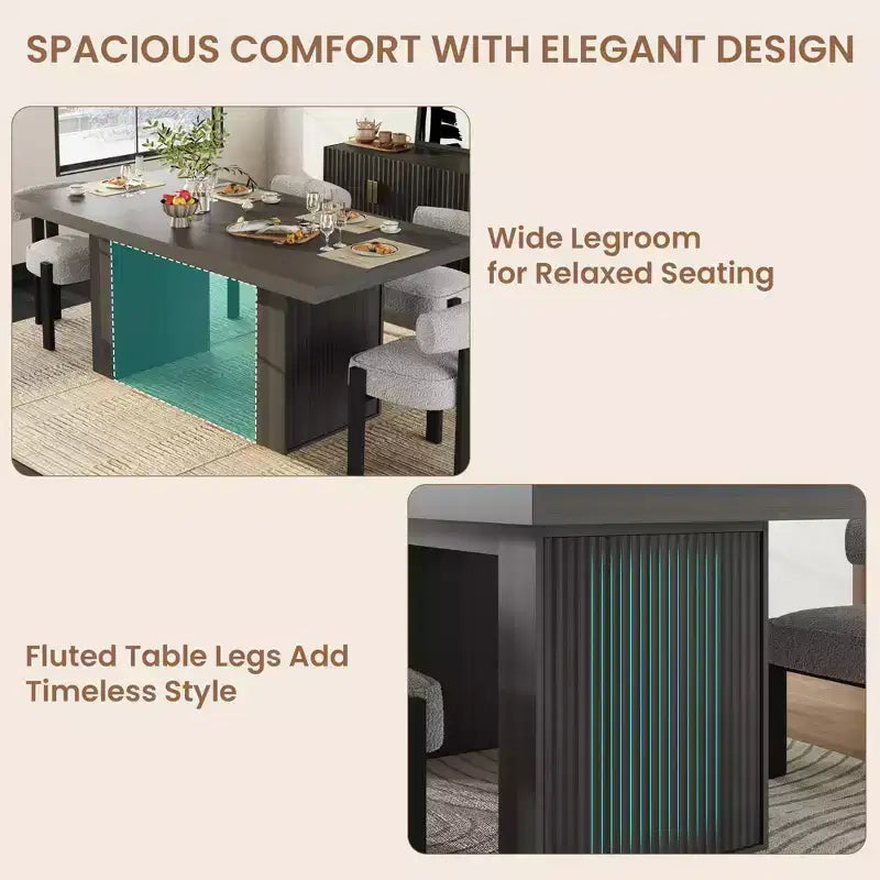 Table de salle à manger de 70,8 pouces, table de salle à manger moderne avec rangement, table de cuisine en bois avec pieds cannelés, table de cuisine rustique en bois