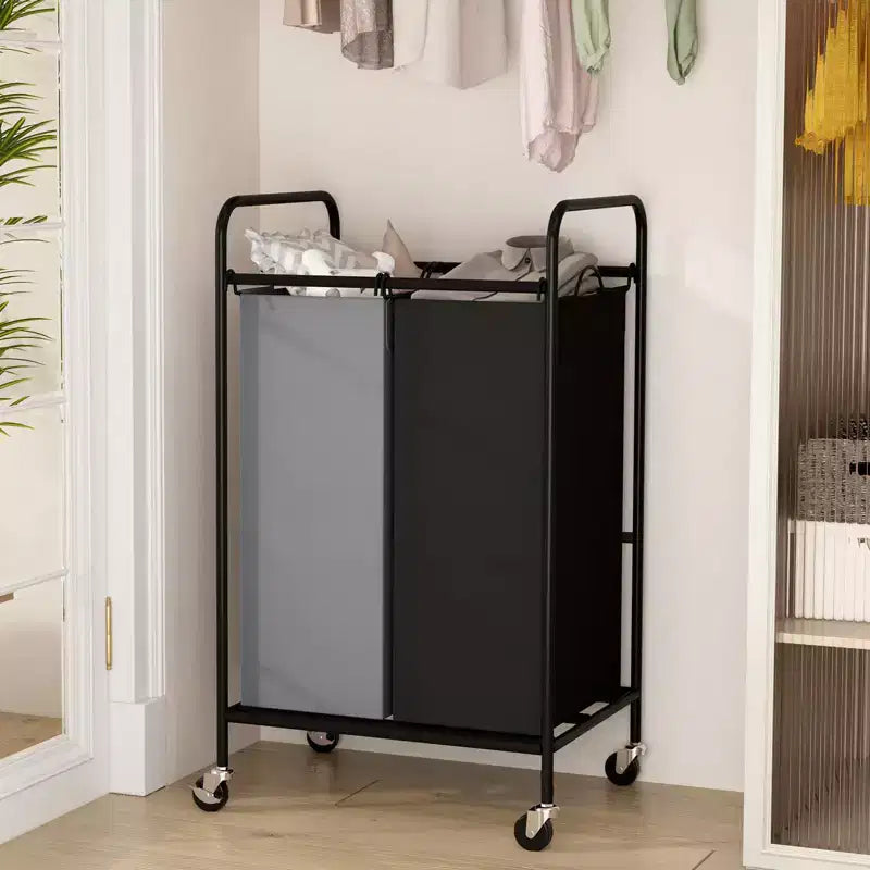 Panier de tri à linge robuste, 2 sacs amovibles de 40 L, grande capacité, roulettes verrouillables, panier à linge roulant peu encombrant pour vêtements sales