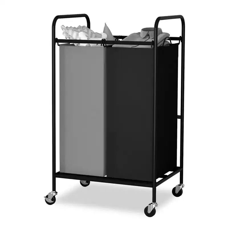 Panier de tri à linge robuste, 2 sacs amovibles de 40 L, grande capacité, roulettes verrouillables, panier à linge roulant peu encombrant pour vêtements sales