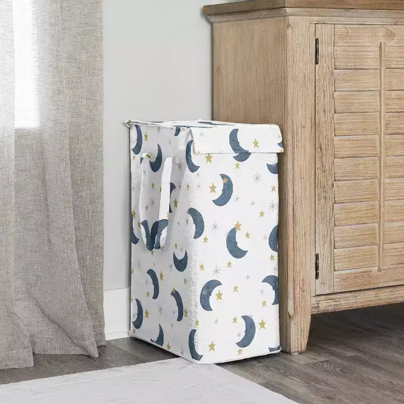 Sweet Jojo Designs - Panier à Linge Pliable avec Poignées pour Garçon, Fille, Unisexe/Neutre, Motif Ours Lune Bleu Or et Blanc