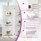 Paravent en bois à 6 panneaux Dovelina avec 3 étagères de présentation, paravent pliant de 1,70 m, blanc/bois/marron