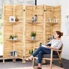 Paravent en bois à 6 panneaux Dovelina avec 3 étagères de présentation, paravent pliant de 1,70 m, blanc/bois/marron