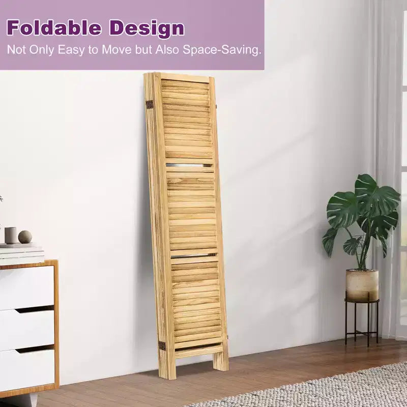 Paravent en bois à 6 panneaux Dovelina avec 3 étagères de présentation, paravent pliant de 1,70 m, blanc/bois/marron