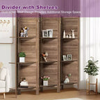 Paravent en bois à 6 panneaux Dovelina avec 3 étagères de présentation, paravent pliant de 1,70 m, blanc/bois/marron