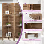Paravent en bois à 6 panneaux Dovelina avec 3 étagères de présentation, paravent pliant de 1,70 m, blanc/bois/marron