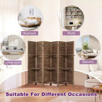 Paravent en bois à 6 panneaux Dovelina avec 3 étagères de présentation, paravent pliant de 1,70 m, blanc/bois/marron