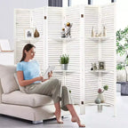 Paravent en bois à 6 panneaux Dovelina avec 3 étagères de présentation, paravent pliant de 1,70 m, blanc/bois/marron