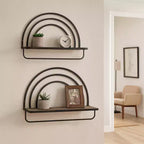Rainbow Style Wall Mounted Shelf - Modern Hanging Wood and Metal Frame Storage Organizer for Home Decor - Set of 2, 20, 16