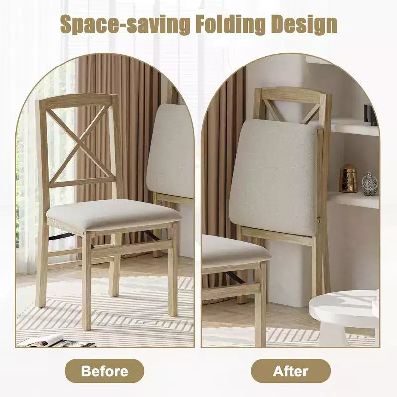 FurnitureR Lot de 2 chaises pliantes de salle à manger avec assise rembourrée, chaises pliantes pour cuisine, salle à manger, petit espace, chaises d'appoint peu encombrantes