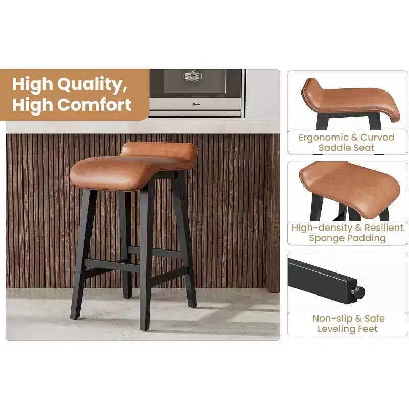 Ensemble de tabourets de bar, tabourets de bar hauteur comptoir, chaises de bar rembourrées avec dossier bas, repose-pieds, tabourets de bar modernes industriels avec coussin en cuir PU