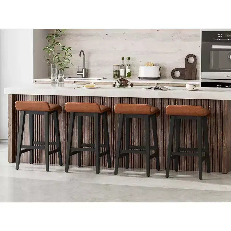 Ensemble de tabourets de bar, tabourets de bar hauteur comptoir, chaises de bar rembourrées avec dossier bas, repose-pieds, tabourets de bar modernes industriels avec coussin en cuir PU